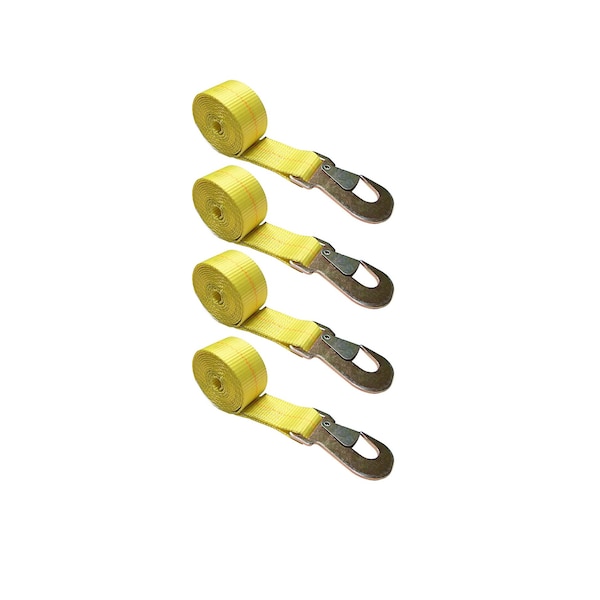 2" x 10' Wheel Lasso Lift Strap w/ Flat Snap Hook Tow Dolly Yellow, 4PK